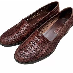 Connie Brown Leather Flats with Woven Design